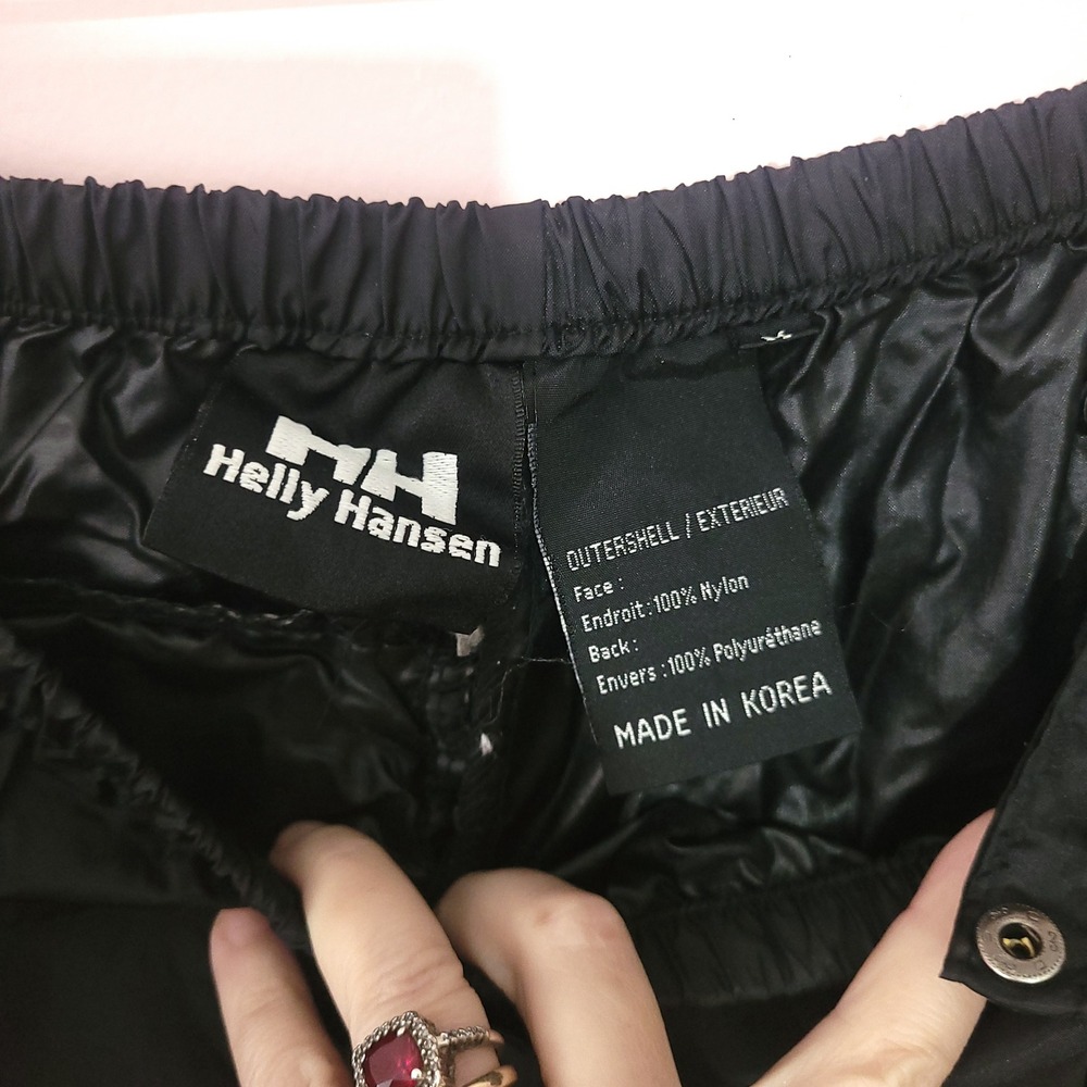 Helly Hansen Packable Rain Pants Vintage Black Full Side Zip Waterproof Large - Picture 6 of 6